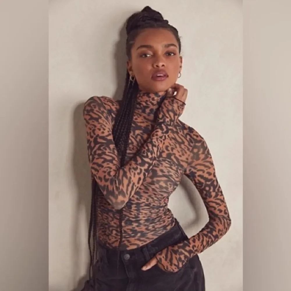 Free People Under It All Printed Mesh Bodysuit leopard animal print